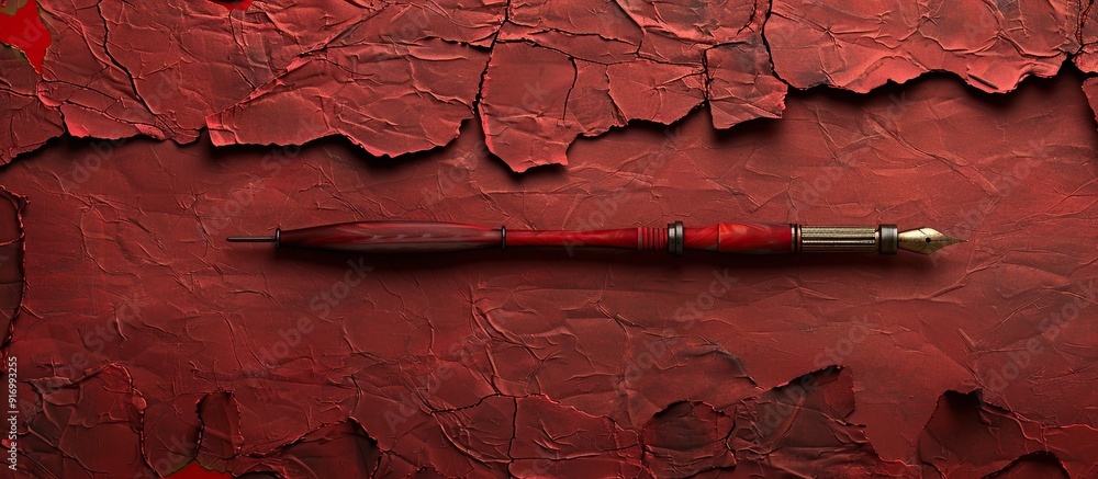 Aufkleber special order message creatively displayed on torn red paper with a brown background featuring a pen
