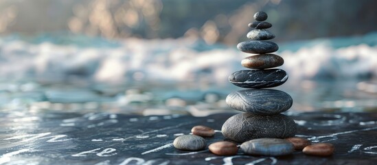A symbol of EDI electronic data interchange is shown on a blackboard against a stunning backdrop of a stone sea conveying a business theme with copy space image