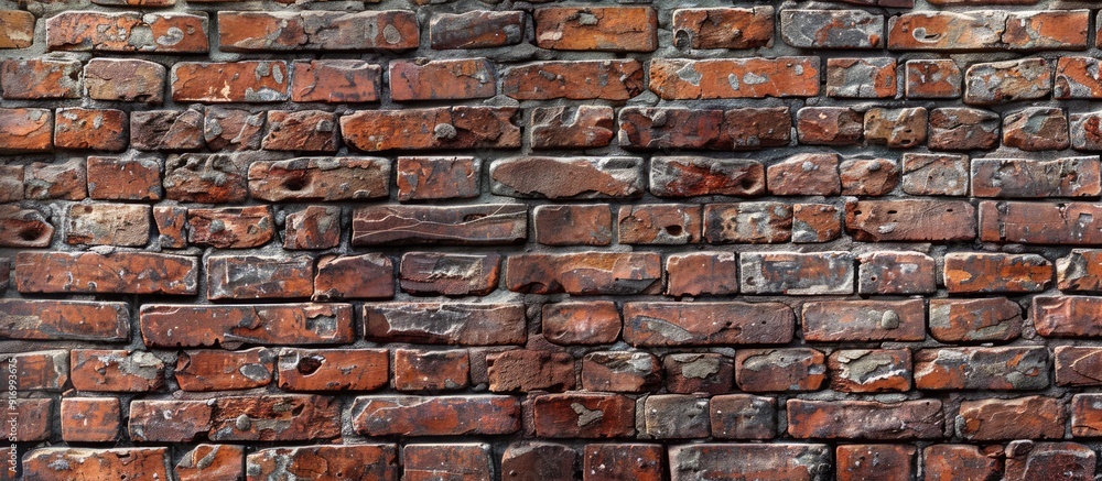 Poster a mixture of old and new bricks forming a rustic brick wall suitable as a background for design proj