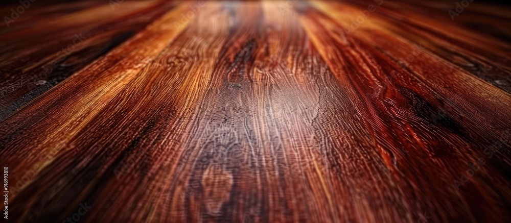 Poster Close up of a glossy mahogany wood surface with a backdrop of copy space image
