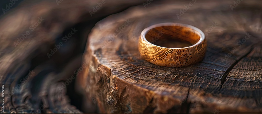 Poster Close up image showcasing the intricate texture of a pine wood ring with ample copy space image
