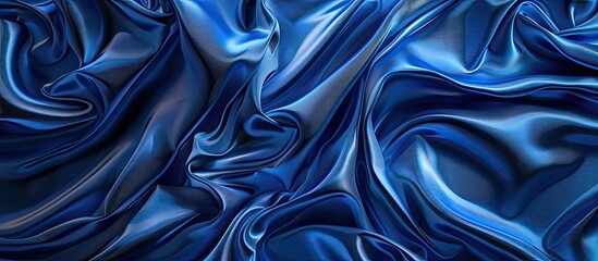 Obraz premium Blue fabric with a unique abstract design and wrinkles suitable for wallpapers or backgrounds with space for text and images. Copy space image. Place for adding text and design