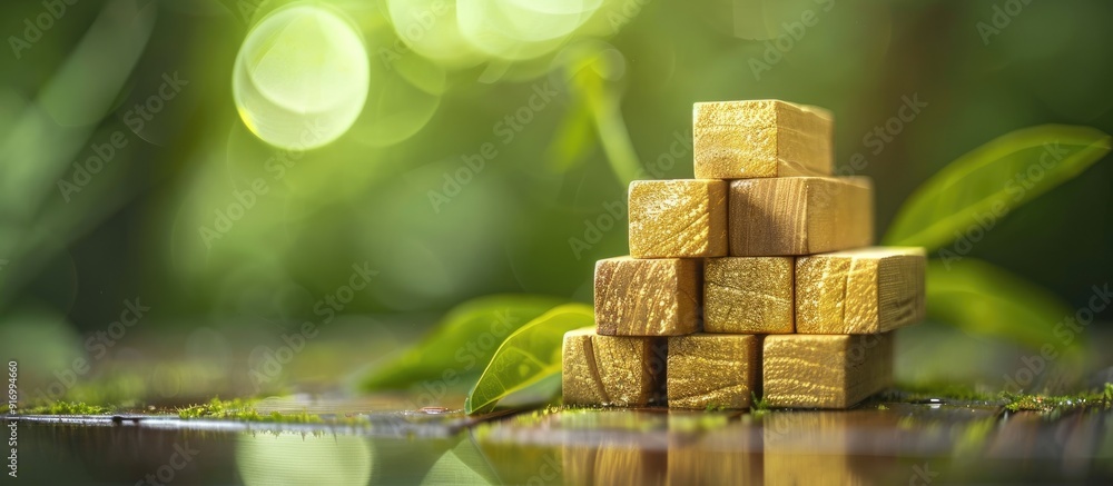 Poster a message about the golden rule displayed on wooden blocks against a green backdrop serving as a sym