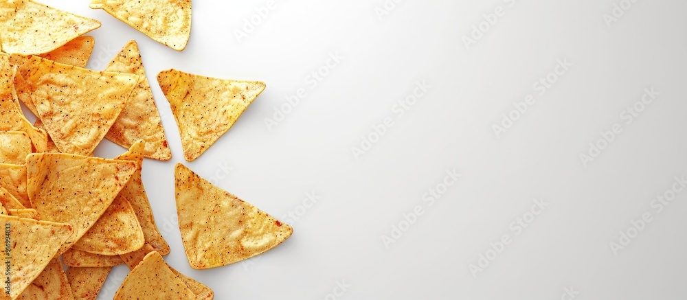 Poster nachos chips on white background with copy space image