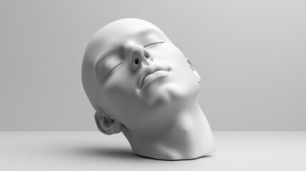 White sculpted head, closed eyes, tilted back.