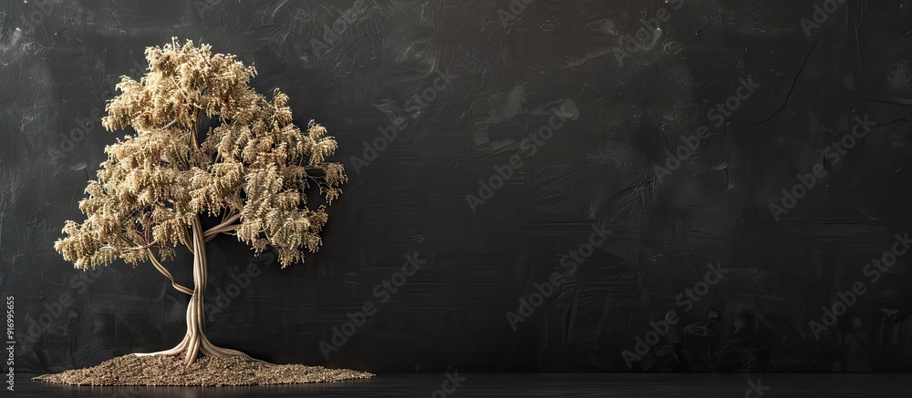 Poster decorative wooden tree on a black background with copy space image