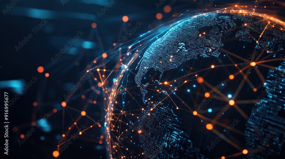 Poster digital globe with connected lines