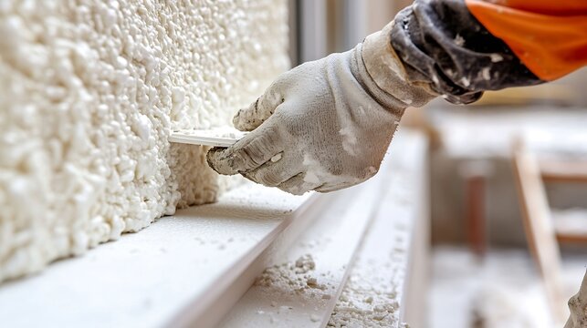installing rigid styrofoam insulation board for energy saving of the house wall : Generative AI