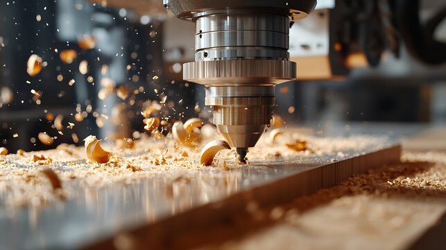 Machining center woodworking with 6 interpolated axes for machining elements for chairs furniture : Generative AI