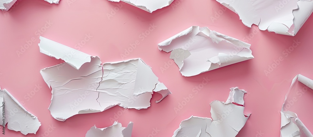 Poster message about flexible work displayed on torn paper pieces against a pink backdrop serving as a symb