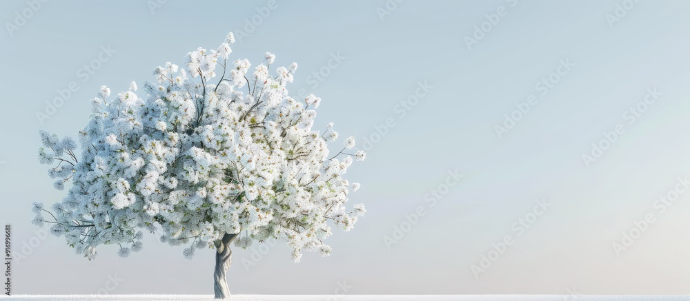 Poster Close up image of a white apple tree in spring nature setting with copy space image