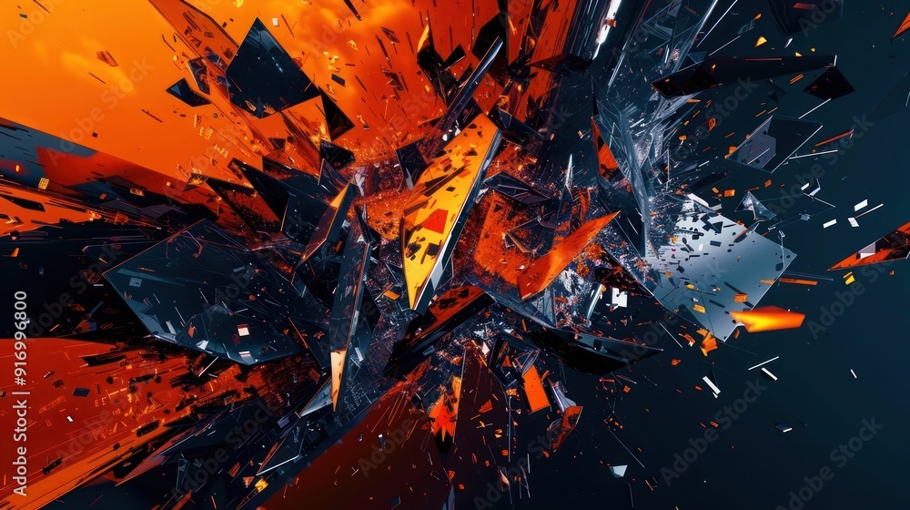 Poster 3d abstract design featuring abstract typography in fiery orange and deep indigo, where distorted an