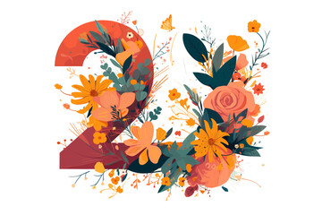 Obraz premium Circle floral frame with leaves and flowers. Vector frame, template for design 