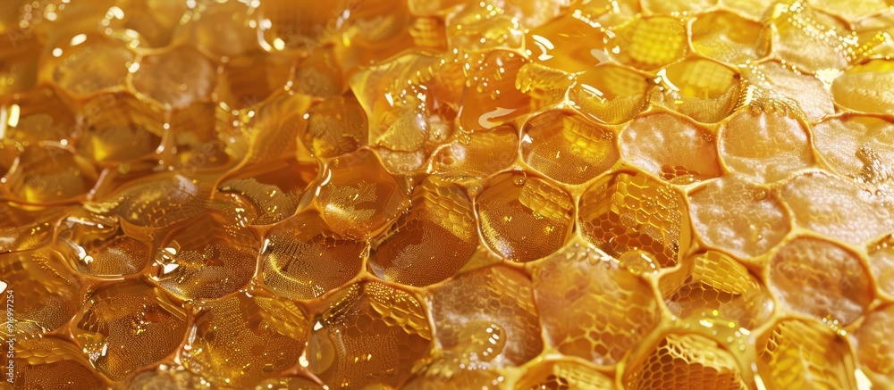 Poster a bee s honeycomb filled with golden honey forms a captivating background texture in this image idea