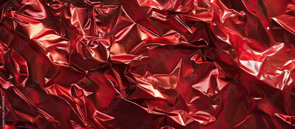 Wall mural red crumpled foil background under the light with copy space image