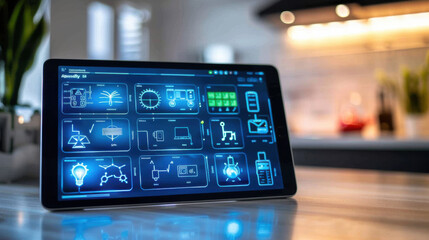 Smart home energy management system on a tablet screen