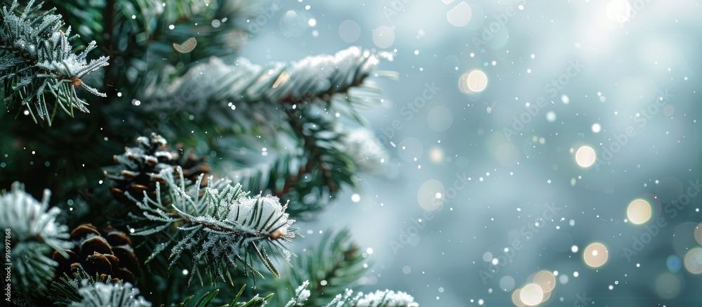 Poster snow covered christmas tree branches create a festive scene with copy space image