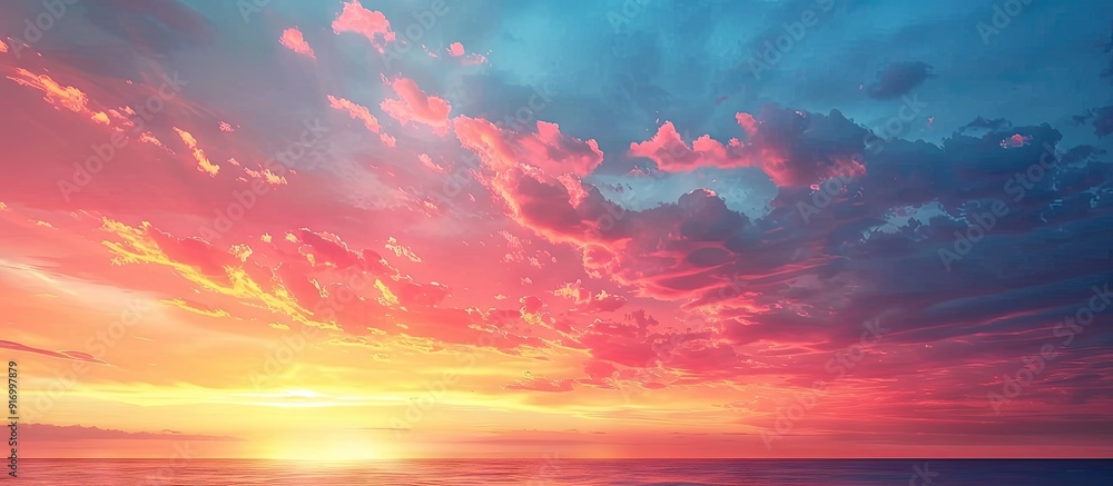 Poster gorgeous hues paint the sky in a mesmerizing sunset with abundant copy space image