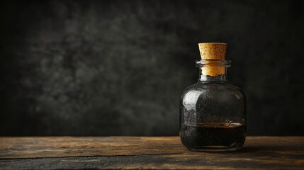 Tiny potion on Black Background, Copy Space for Halloween Design Concepts