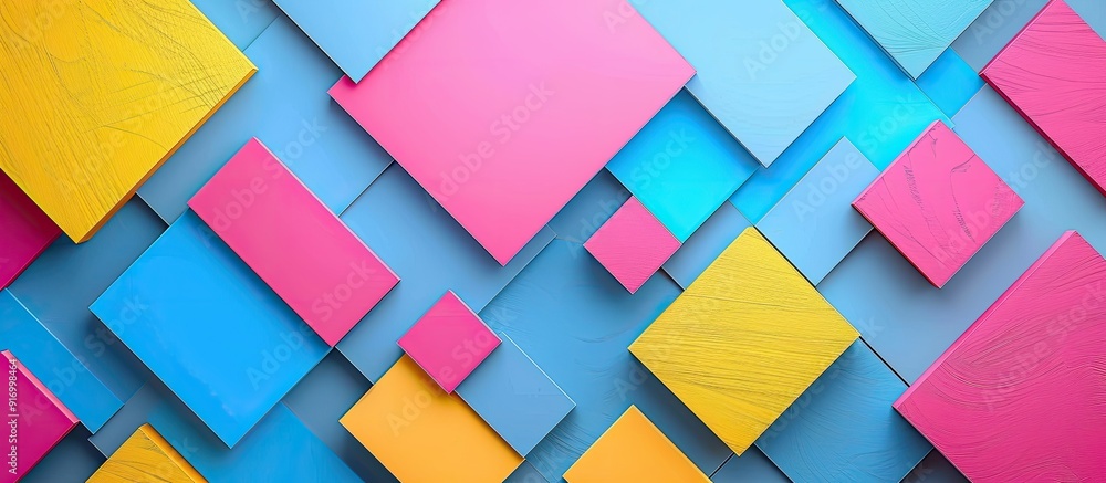 Poster top view flat lay of colorful abstract geometric design perfect for copy space image