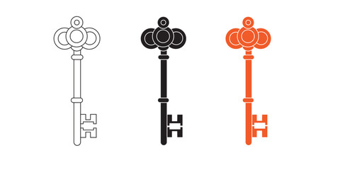 Vintage key black silhouette vector design, security metal collection