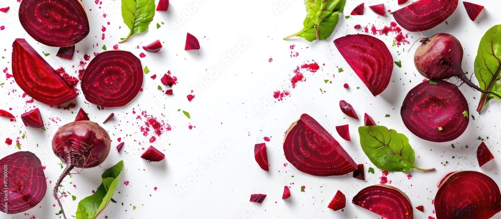Poster Beetroot and sliced beets on a white backdrop with clipping paths included in the copy space image