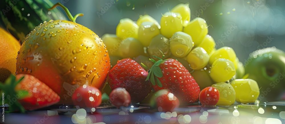 Poster blurry fruits creating a copy space image in the background