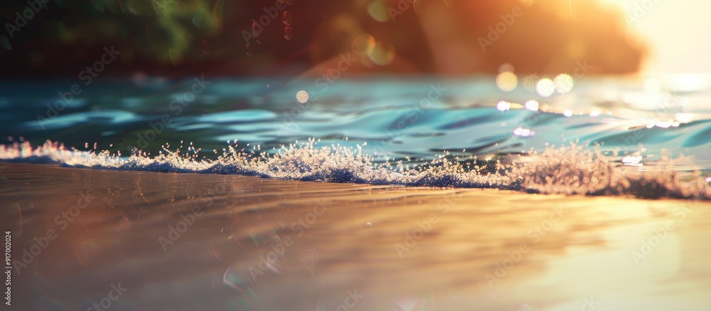 Poster Beautiful tropical beach blurred with sunlight waves creating an abstract background for summer vacation and holiday concepts with a copy space image