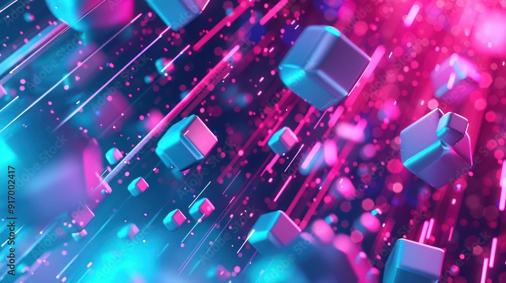 Poster 3d abstract background adorned with interactive elements in vivid magenta and cyan
