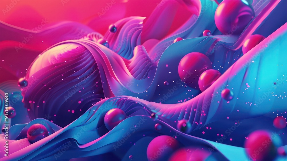 Poster 3d abstract background adorned with interactive elements in vivid magenta and cyan