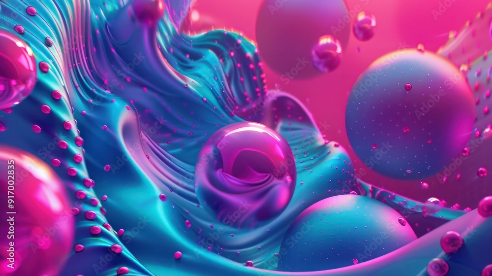 Poster a vibrant 3d abstract background adorned with interactive elements in vivid magenta and cyan, where 