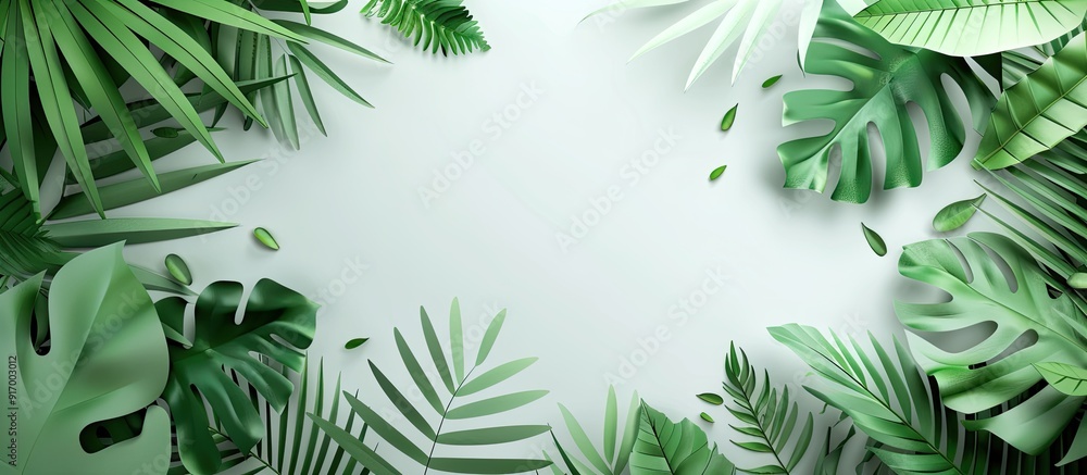 Poster paper cut style design featuring tropical leaves with a blank area for additional content like a cop