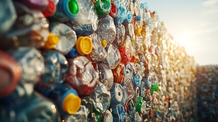 crushed plastic bottles tower of plastic bottles recycling : Generative AI