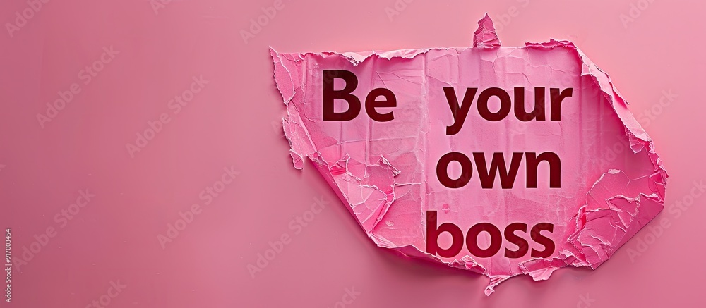 Aufkleber a torn piece of pink paper with be your own boss message against a cardboard backdrop serves as a sy