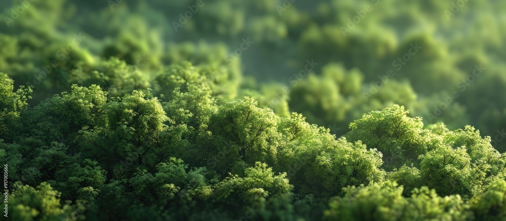Aufkleber blurry green trees in the background create a serene copy space image
