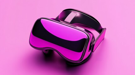 A futuristic pink virtual reality headset on a pink background.  The headset is a symbol of the future of technology and entertainment.