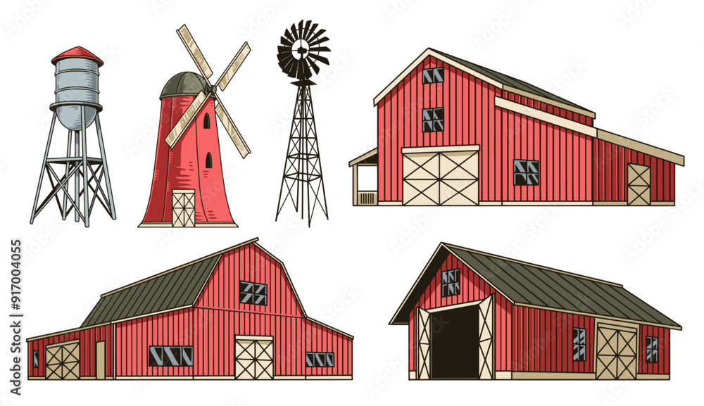 Canvas Prints Agricultural buildings colorful set stickers