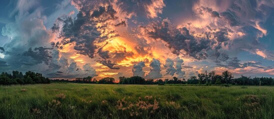 Scenic late summer evening with vibrant sky colors perfect for a copy space image