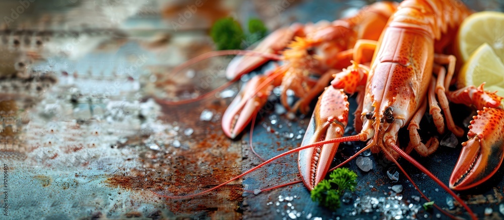 Poster fresh langoustine a delicious seafood option is served on a rustic table with a copy space image bac