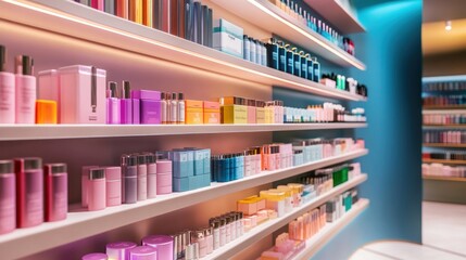 Cosmetics on Shelves in a Store