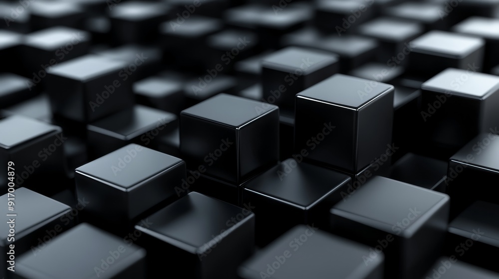Poster abstract background of black cubes with a focus on a few cubes in the center