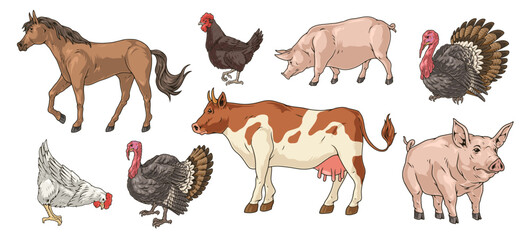 Fototapeta premium Farm livestock set emblems colorful