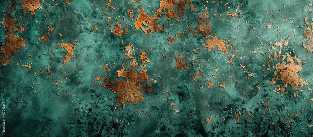 Poster top view of a background with emerald green and rusty textures providing an abstract backdrop for de