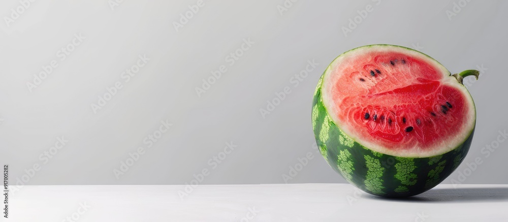 Poster ripe fresh watermelon displayed on a white backdrop with a clipping path for easy extraction waterme