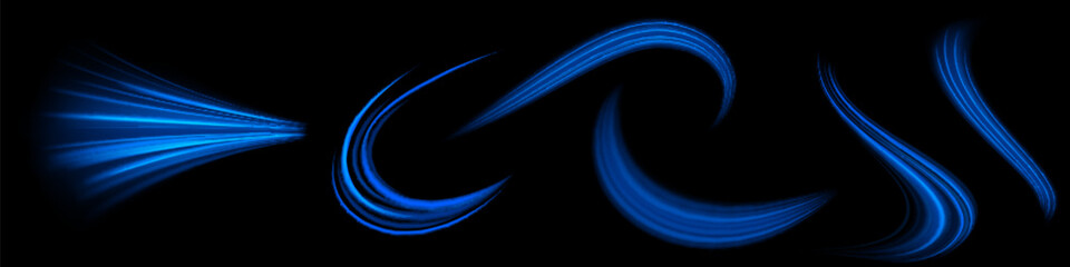 Blue glowing shiny lines effect vector background. Luminous white lines of speed. Light glowing effect. Light trail wave, fire path trace line and incandescence curve twirl.