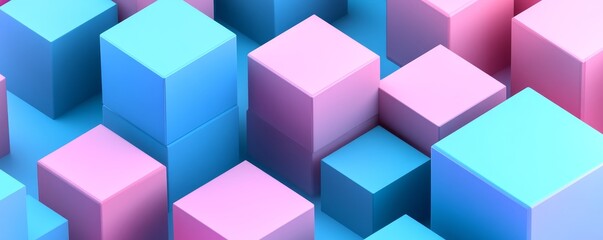Obraz premium Abstract pattern of pastel blue and pink cubes.