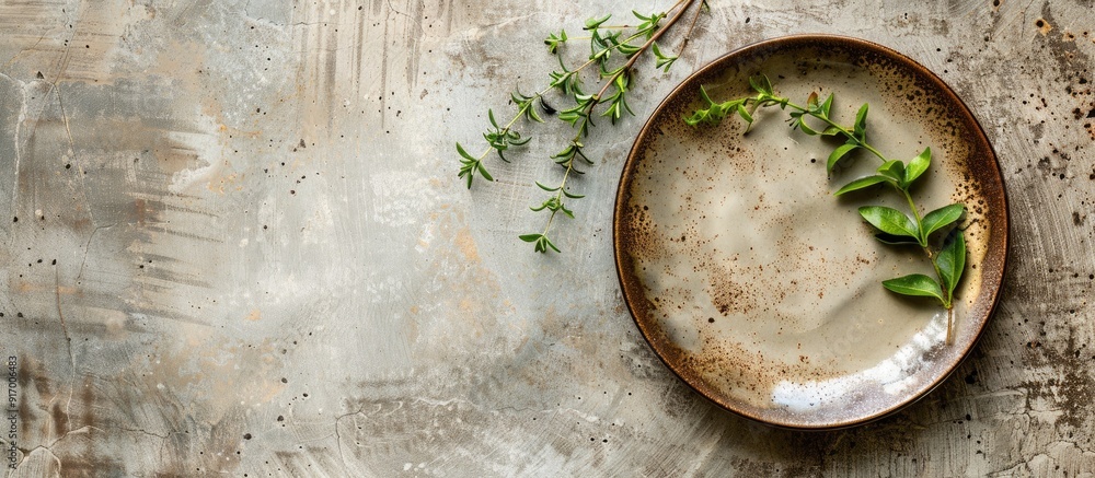 Aufkleber A rustic plate with a fresh zephyr on a neutral backdrop providing copy space image