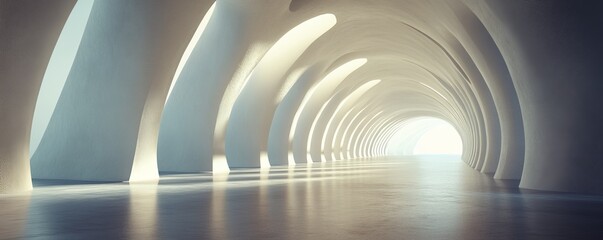 Abstract white tunnel with light at the end.