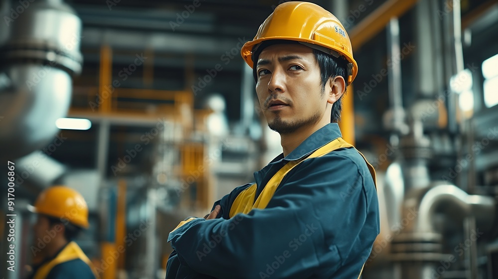 Fototapete industrial factory with men at work concept professional engineer foreman inspector talking in busin