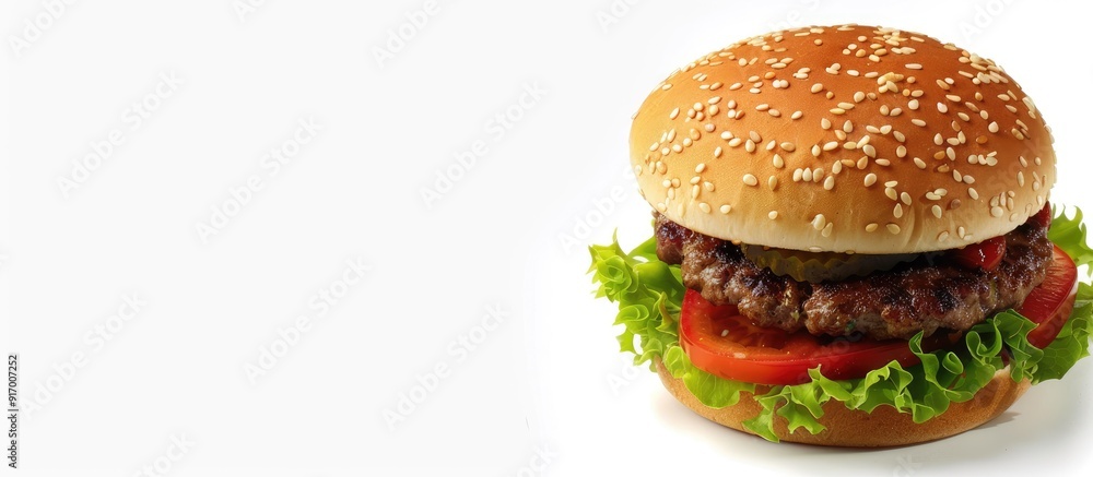 Poster isolated in white a classic hamburger with copy space image